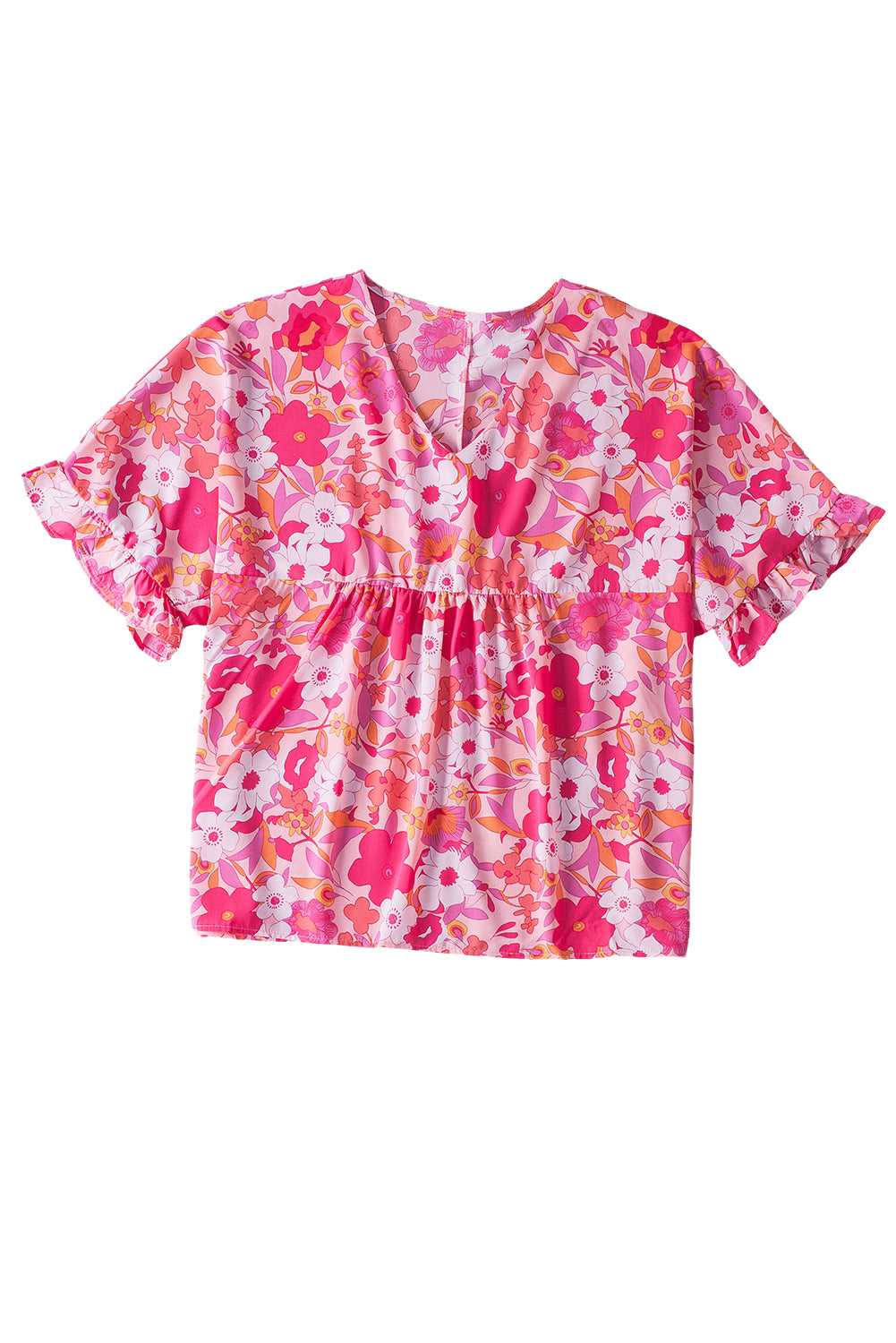 Floral Print Ruffled Half Sleeve Plus Size Babydoll Blouse | Rose