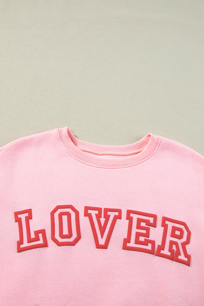 Lover Puff Print Drop Shoulder Pullover Sweatshirt | Pink