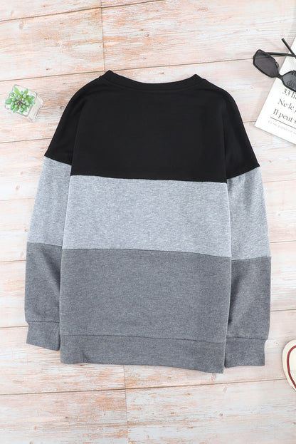 Colourblock  Contrast Stitching Sweatshirt With Slits | Black