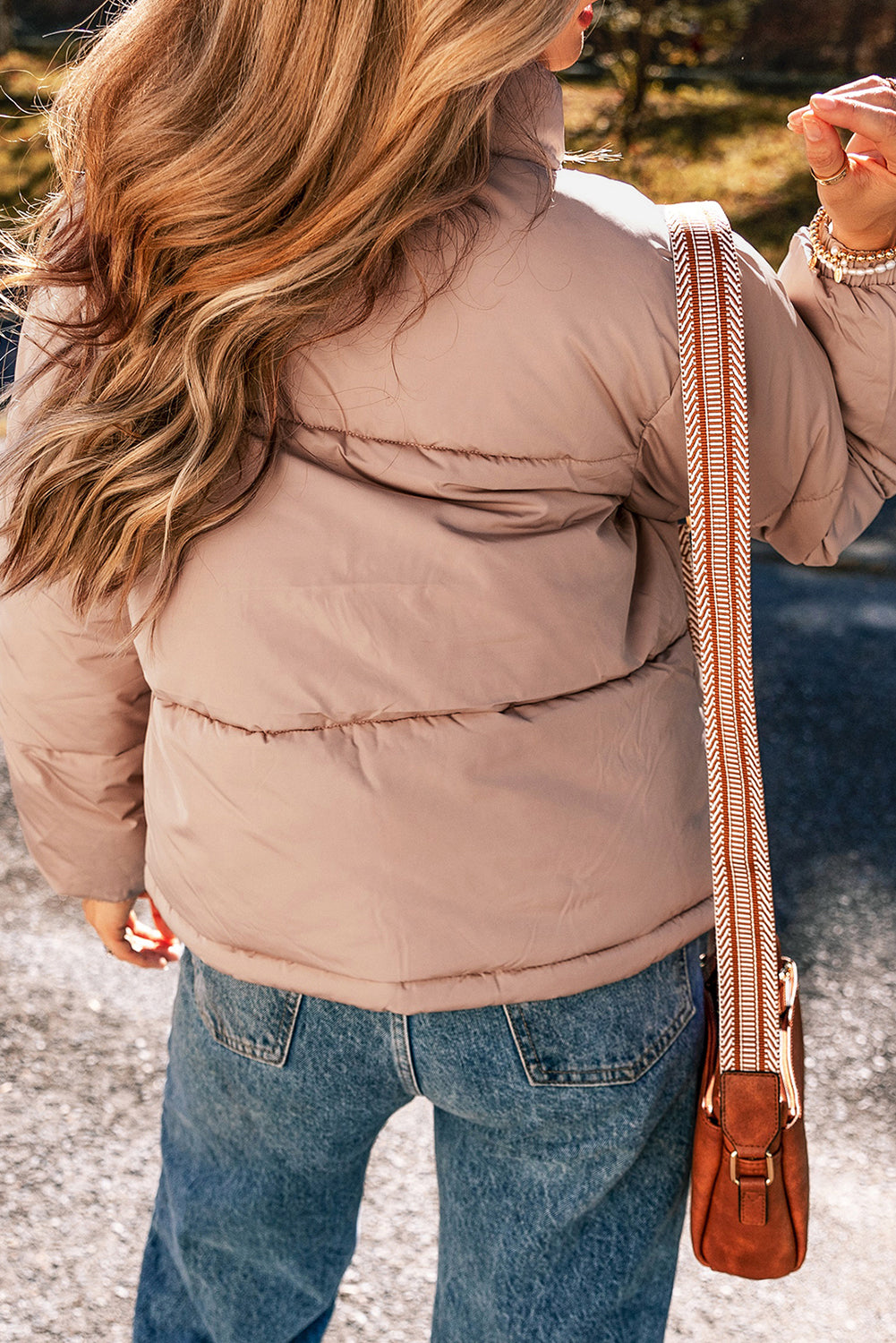 Full Zipper Quilted Puffer Jacket | Apricot Pink