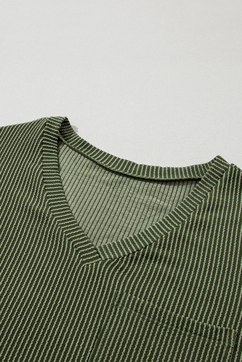 Corded V Neck Chest Pocket Loose T-Shirt | Jungle Green