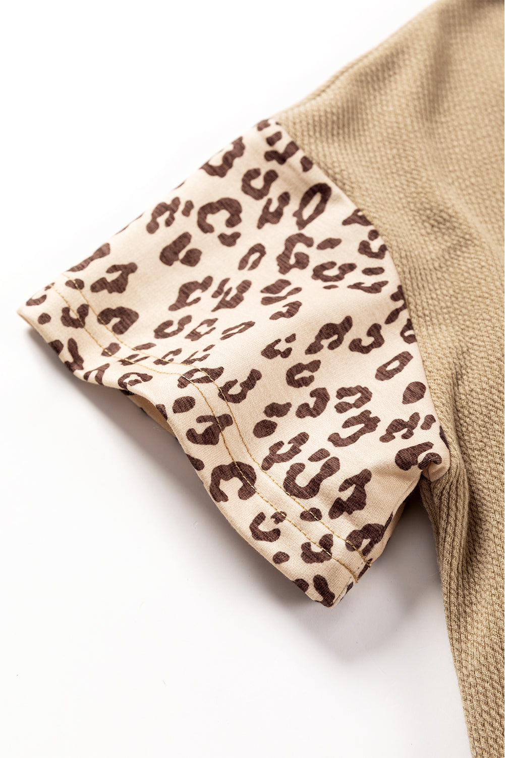 Leopard Patchwork Drawstring Hooded T Shirt | Khaki