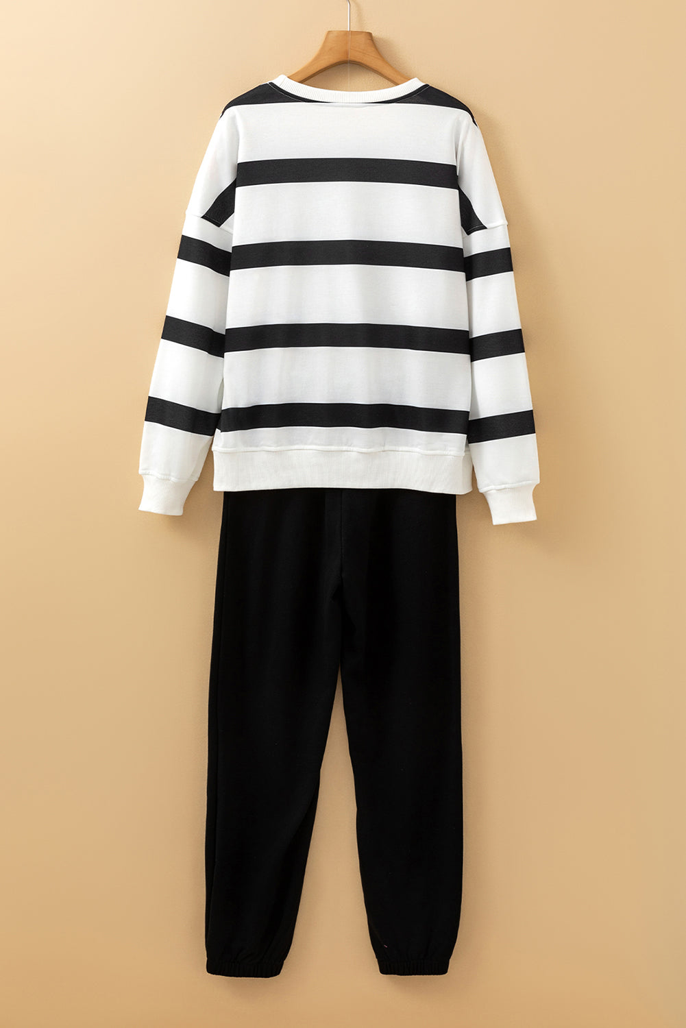 Drop Shoulder Pullover And Jogger Pants Set | Black Stripe