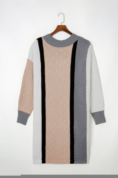 Mixed Boucl Colour Block Plus Size Sweater Dress | Apricot