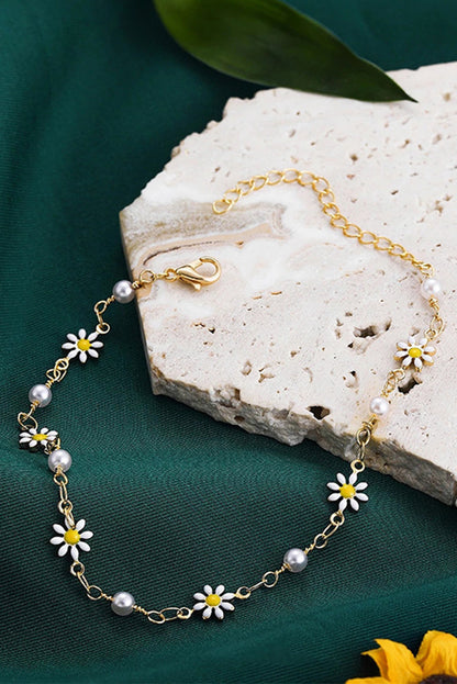 Daisy & Pearl Chain Anklet | Gold