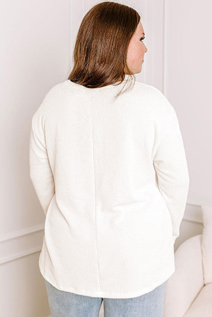 Plus Size Ribbed Textured Long Sleeve T Shirt | White