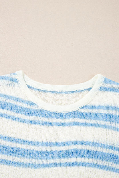 Boxy Fit Wide Sleeve Sweater T Shirt | Sky Blue Stripe