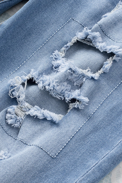 Buttoned Pockets Distressed Jeans | Sky Blue