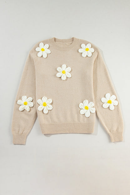 Floral Crochet Chunky Knit Sweater | Parchment