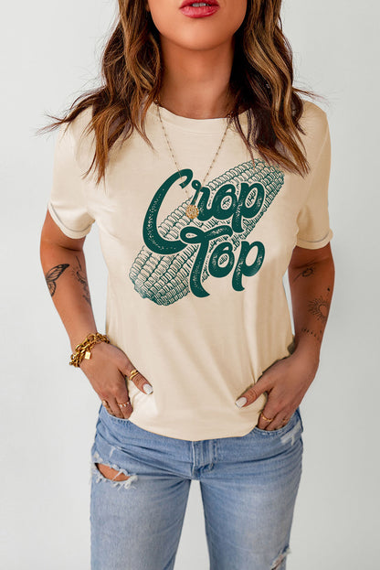 Corn Crop Top Graphic Tee | Khaki