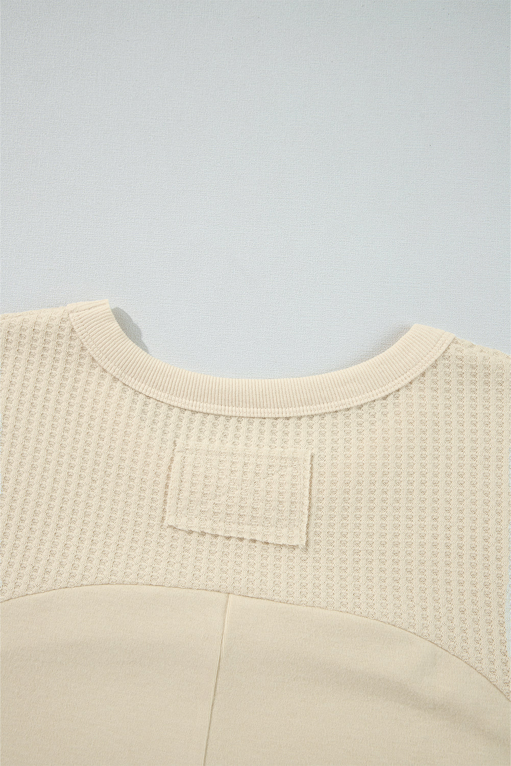 Thermal Knit Patchwork Exposed Seam Long Sleeve Top | Beige