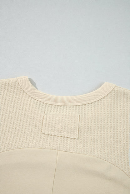 Thermal Knit Patchwork Exposed Seam Long Sleeve Top | Beige