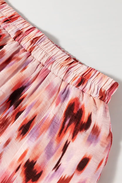 Abstract Watercolour Tie Dye Tiered Maxi Skirt | Pink