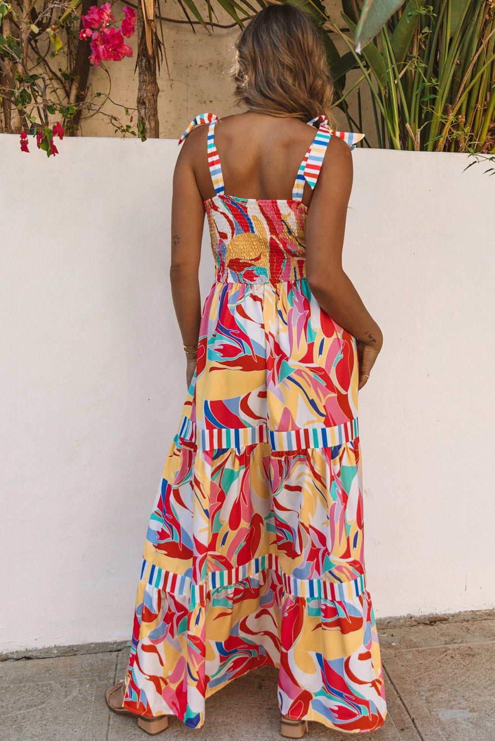 Abstract Print Striped Trim Maxi Sundress | Multicolour