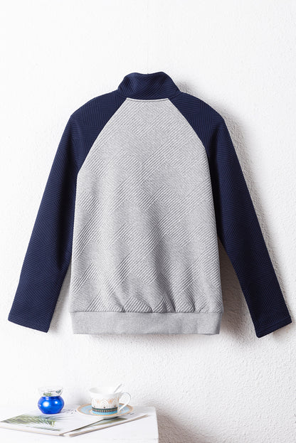 Textured Contrast Splicing Raglan Sleeve Top | Gray