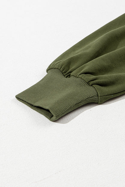 Solid Kangaroo Pocket Half Zipper Oversized Hoodie | Moss Green