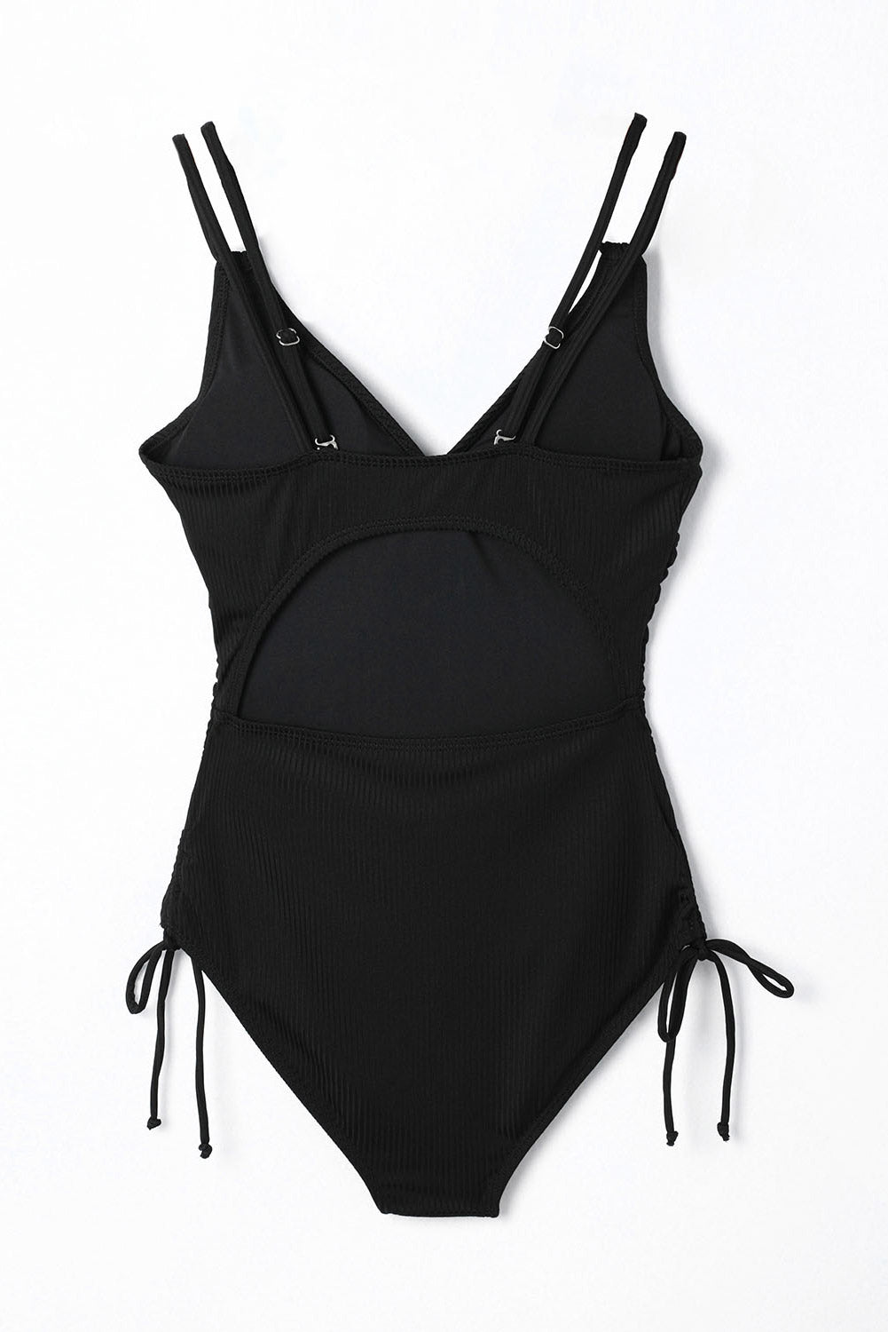 Adjustable Straps Ribbed Knit One Piece Swimsuit | Black