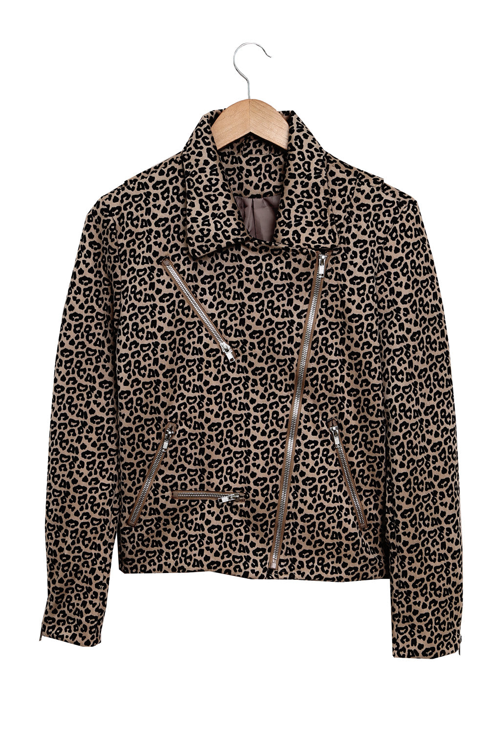 Zipped Notch Collar Short Jacket | Leopard