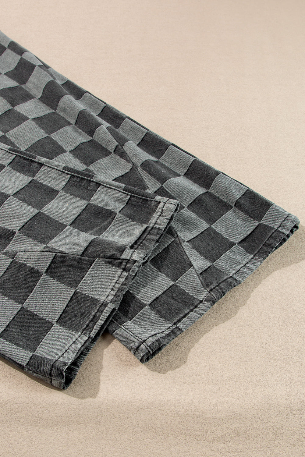 Checkered Denim Wide Leg Jeans | Dark Grey