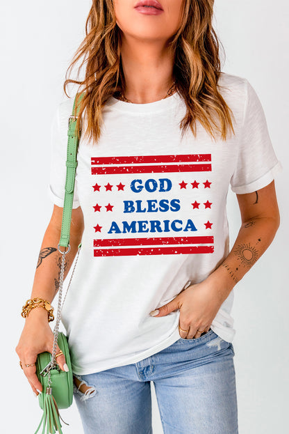 God Bless American Star And Stripe Graphic Tee | White