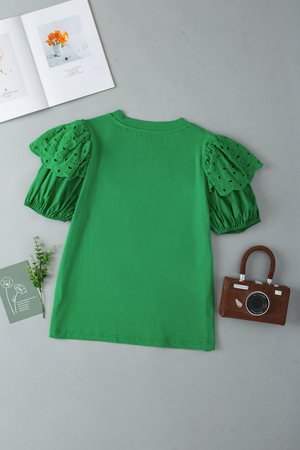 Anglaise Embroidered Puff Short Sleeve Top | Bright Green