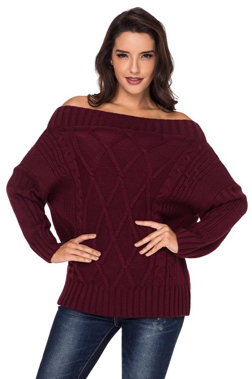 Wine Off The Shoulder Winter Sweater | Red