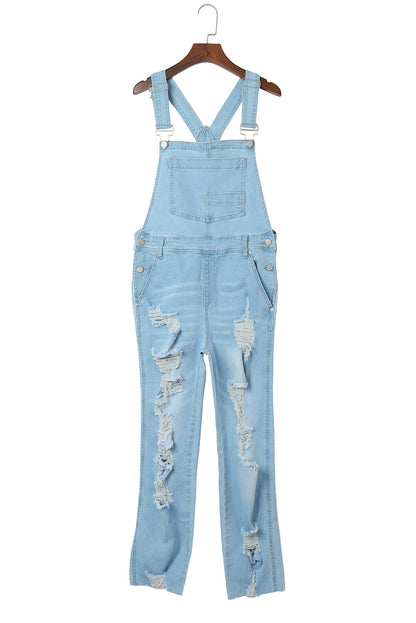 Constructed Bib Pocket Distressed Denim Overalls | Sky Blue