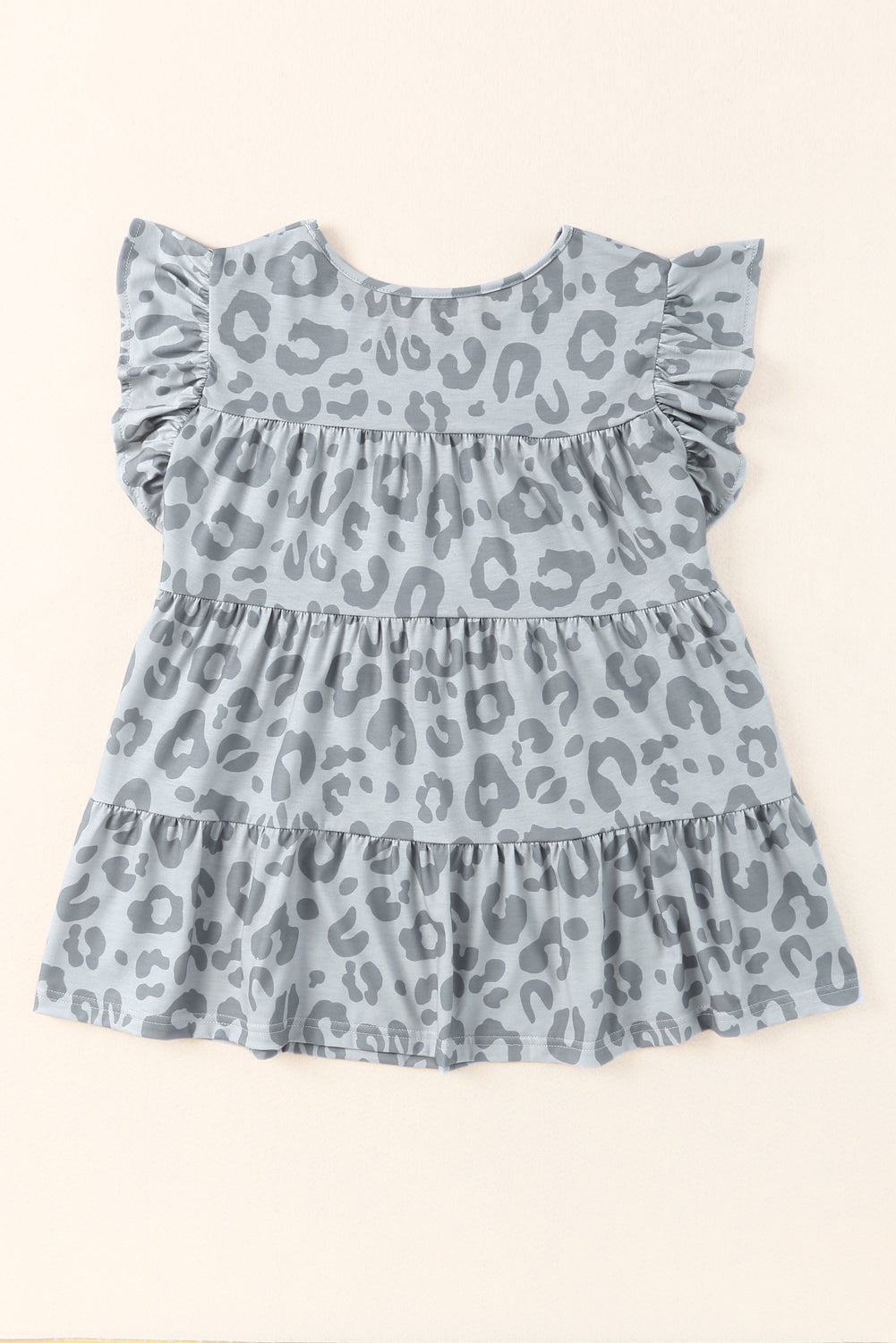 Leopard Print Flutter Sleeve Tiered Tank Top | Gray