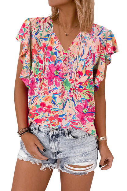 Floral Ruffled Sleeve V Neck Summer Blouse | Multicolour