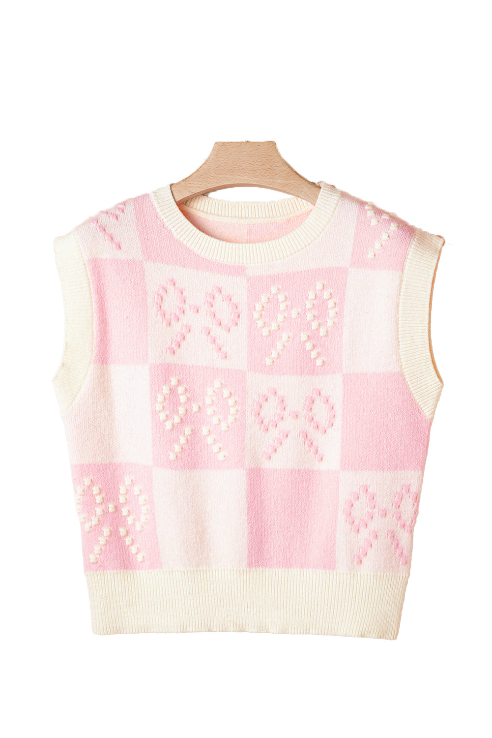 Preppy Bow Detail Checkered Sweater Vest | Pink