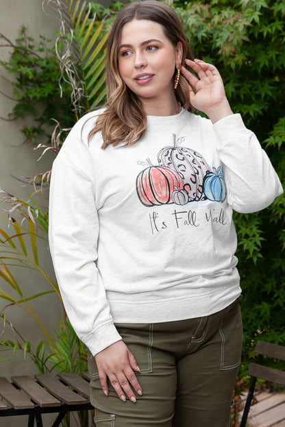 Pumpkin Graphic Plus Size Pullover Sweatshirt | Gray