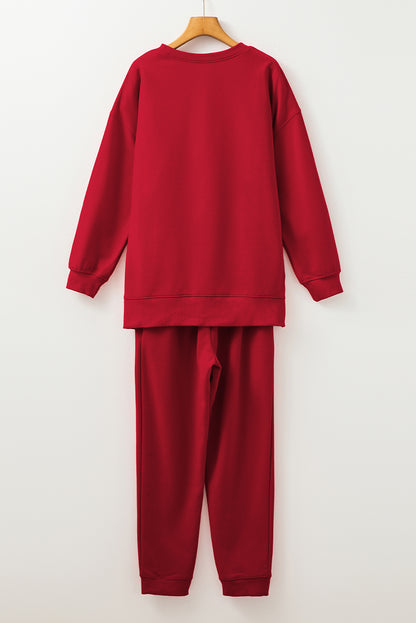 Solid Colour High Low Pullover And Skinny Pants Set | Racing Red