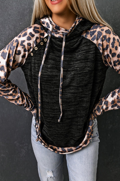 Brushed Leopard Contrast Hoodie | Gray