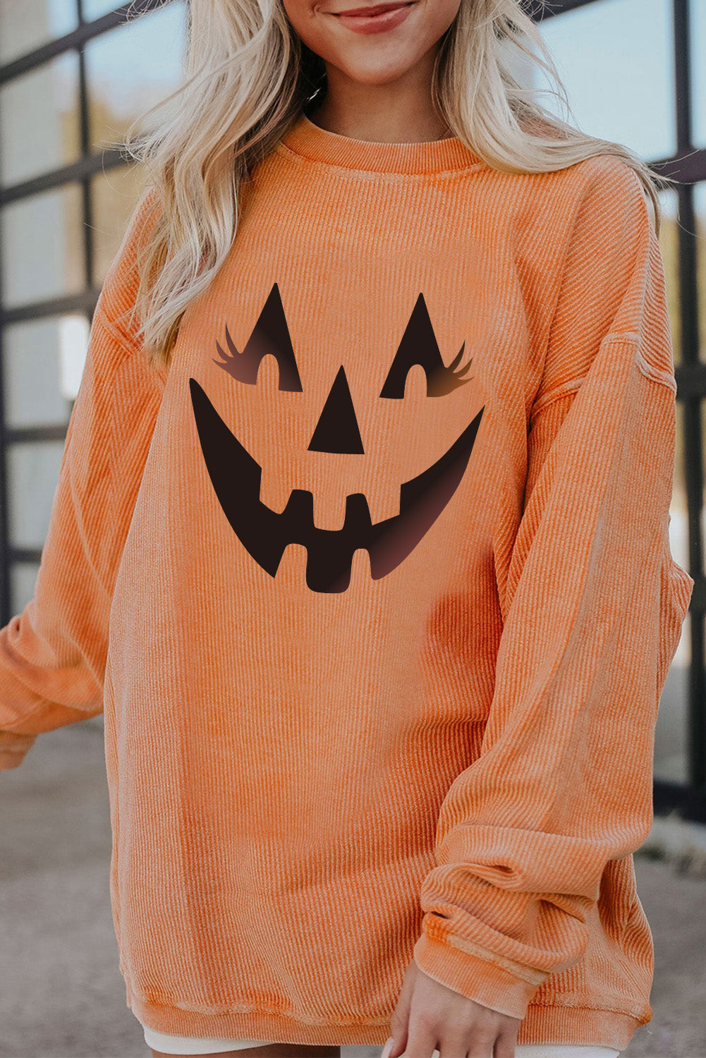 Pumpkin Smile Face Graphic Sweatshirt | Orange