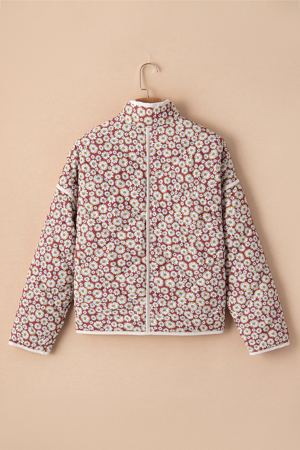 Floral Print Contrast Edge Pocketed Stand Neck Jacket | Pink