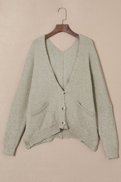 Buttons Front Pocketed Sweater Cardigan | Gray