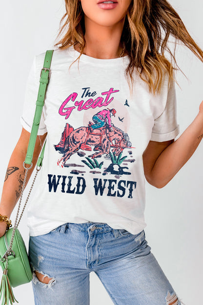 The Great Wild West Rodeo Graphic Crew Neck T Shirt | White