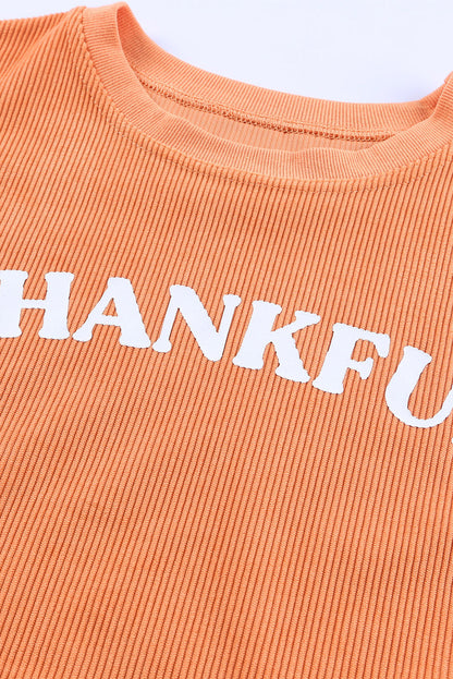 Thankful Letter Graphic Corded Sweatshirt | Orange