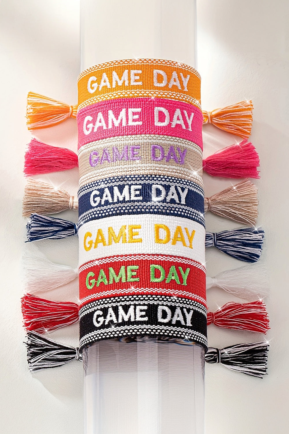 Game Day Embroidered Woven Tassel Decor Bracelet | Fiery Red