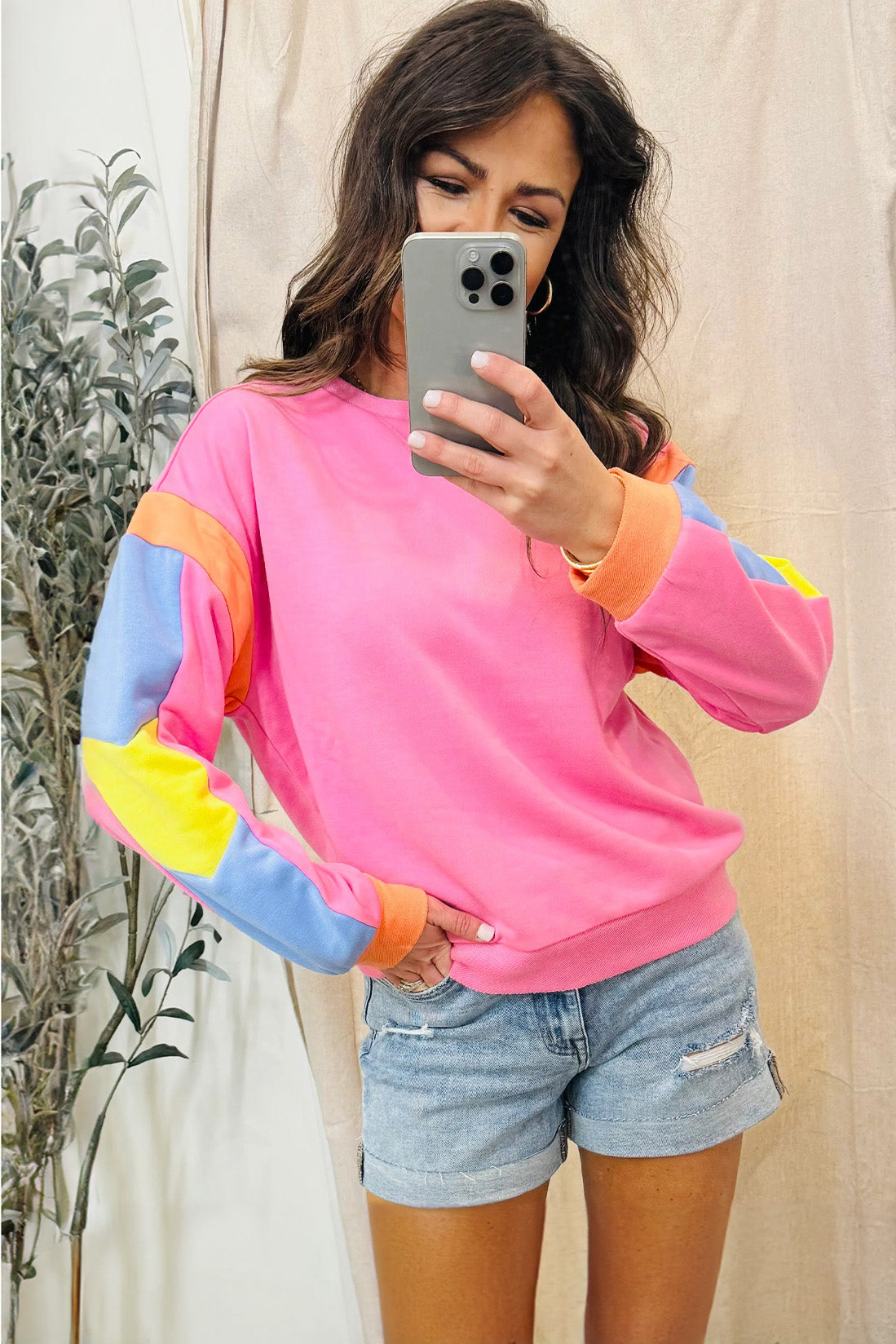 Candy Colourblock French Terry Top | Pink