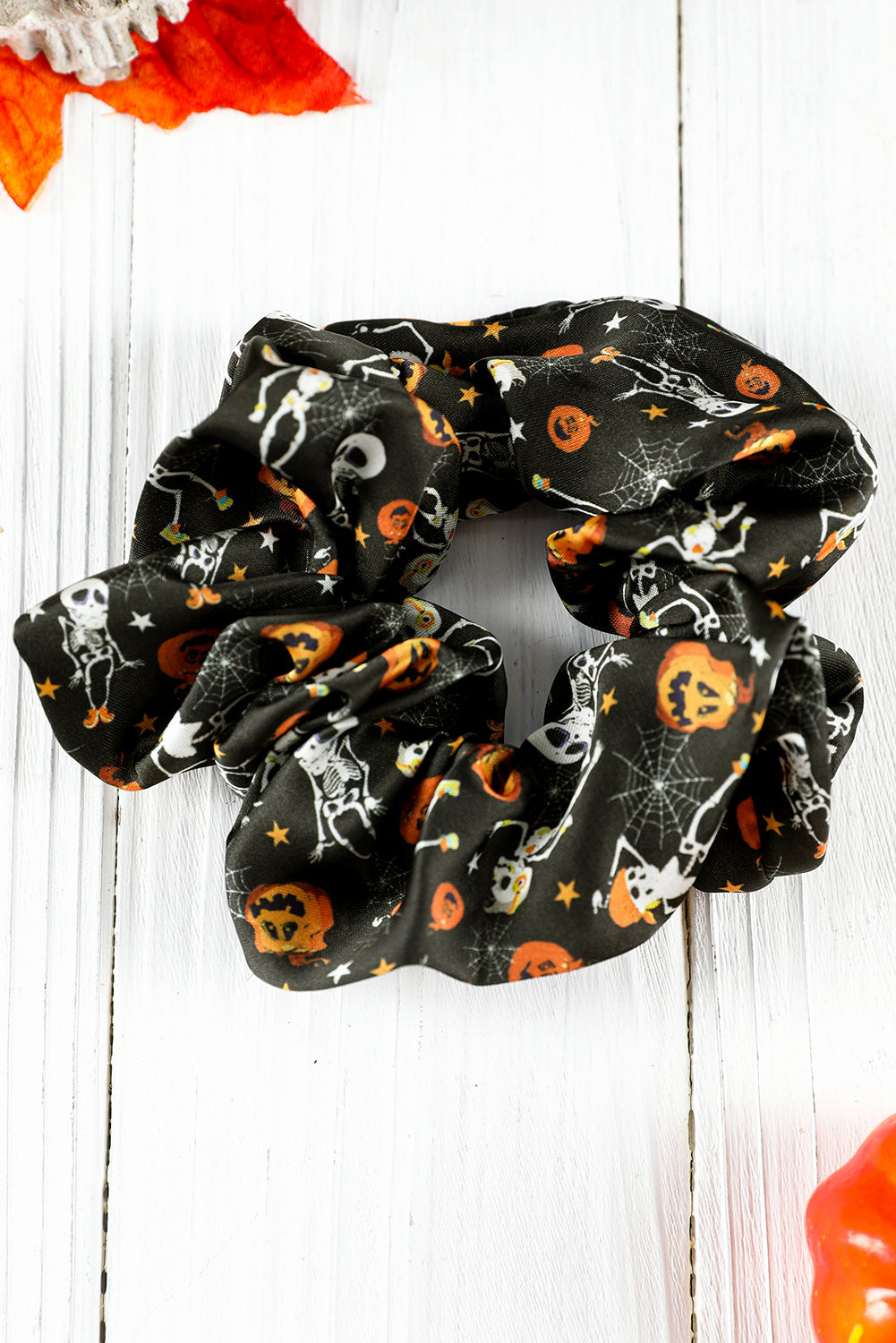 Halloween Pattern Print Hair Scrunchie | Black