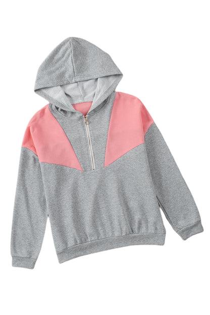 Zip Front Colourblock Pullover Hoodie | Gray