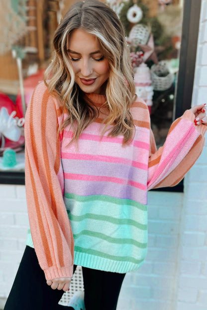 Gradient Ribbed Edge Loose Sweater | Multicolour