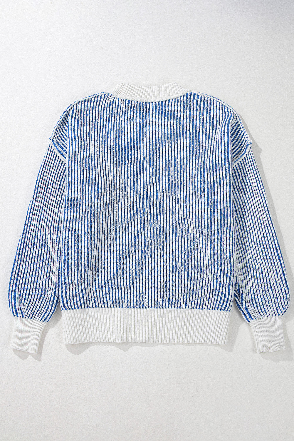 Striped Textured Knit Contrast Edge Loose Sweater | Dark Blue