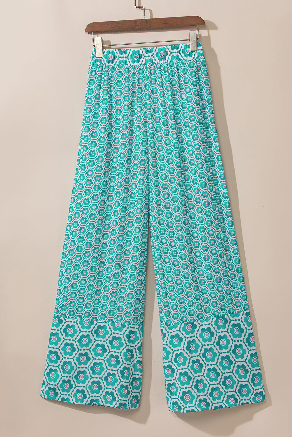 Boho Geometric Print Drawstring High Waist Flared Pants | Green