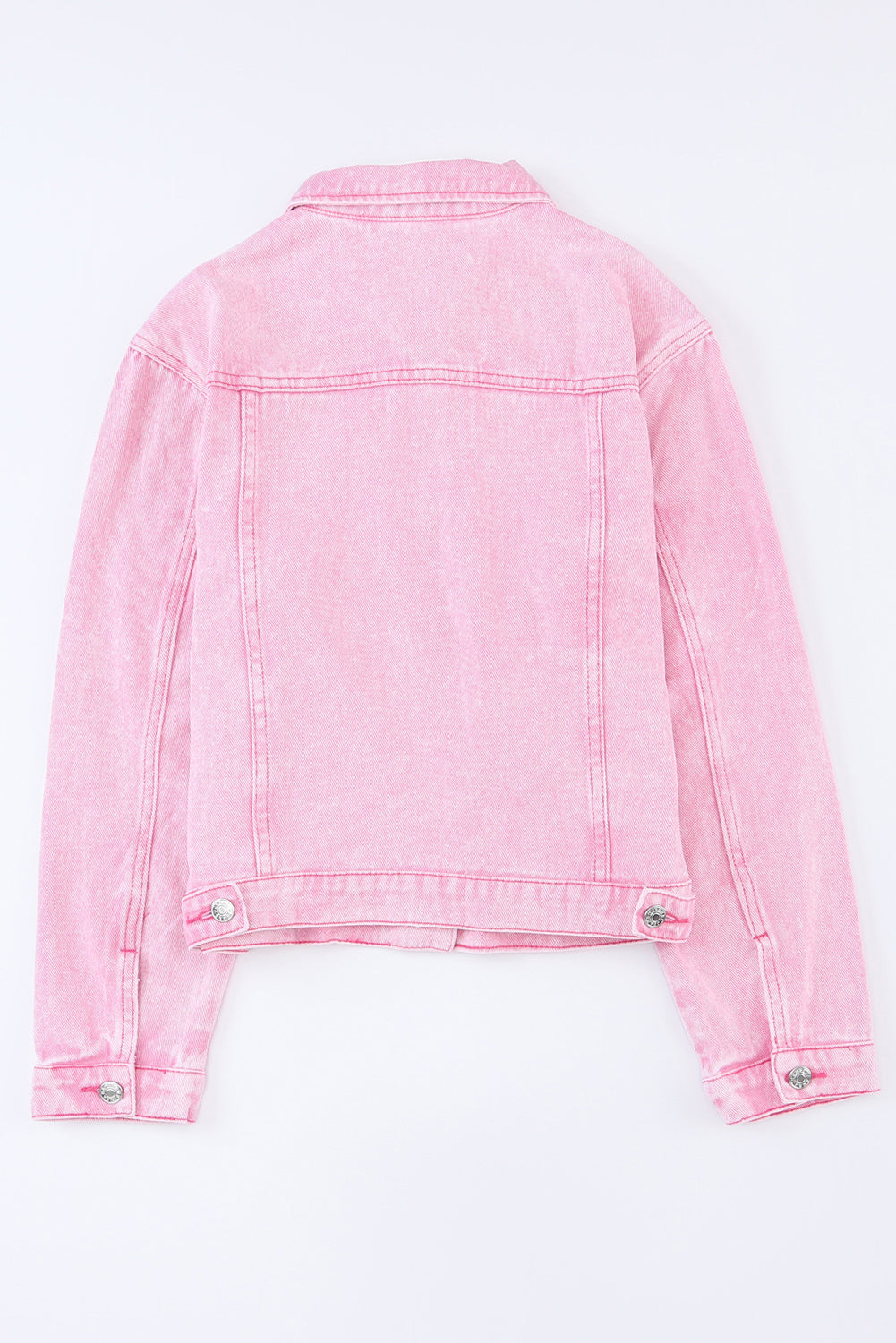 Acid Wash Button Flap Pocket Denim Jacket | Pink