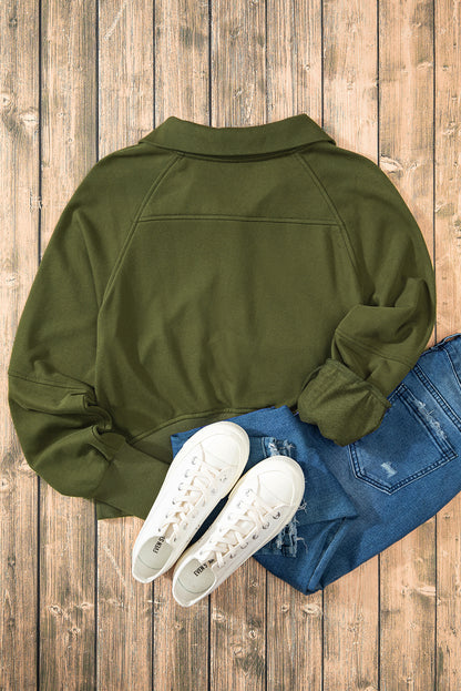 Quarter Zip Stand Neck Kangaroo Pocket Sweatshirt | Moss Green