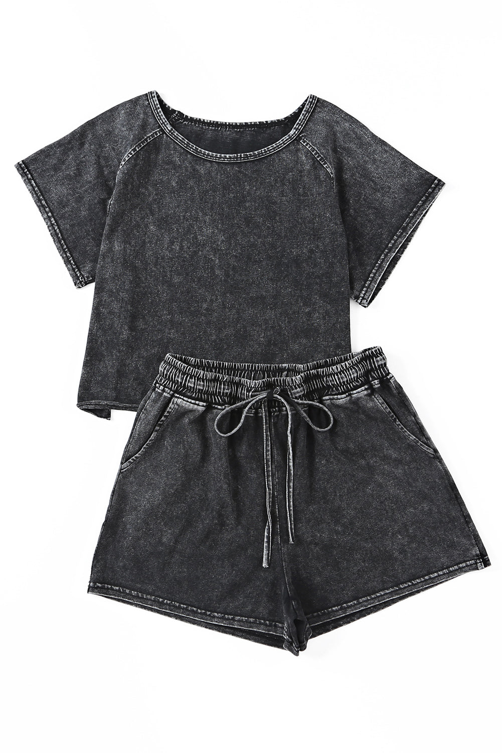 Acid Washed Short Lounge Set | Black