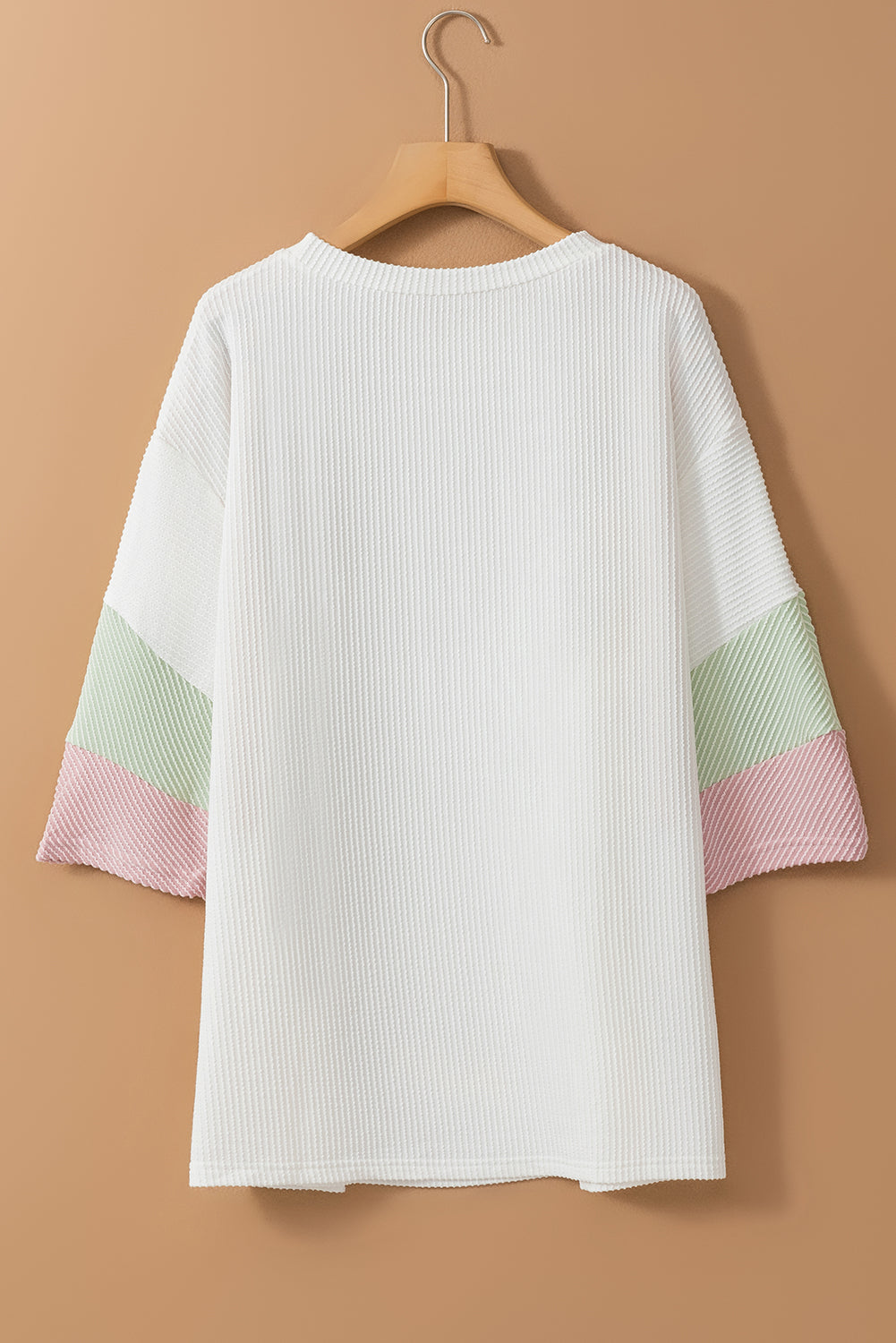 Textured Colourblock Patchwork Half Sleeve Plus T Shirt | White