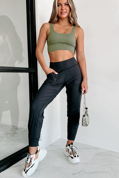 Exposed Seam High Waist Pocketed Joggers | Black